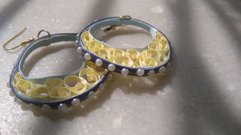 Aesthetic Blue And Yellow Pearl Quilled Earrings
