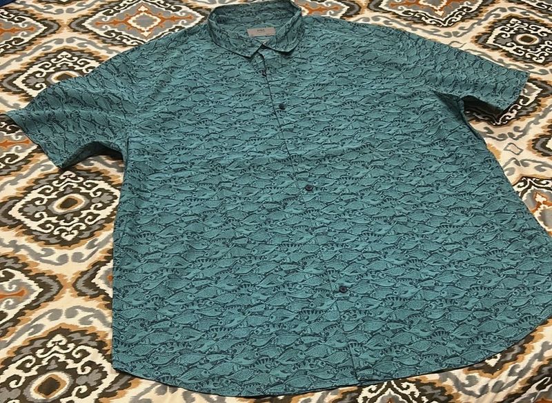 Marks &amp; Spencer Fish Printed Sea Green Shirt
