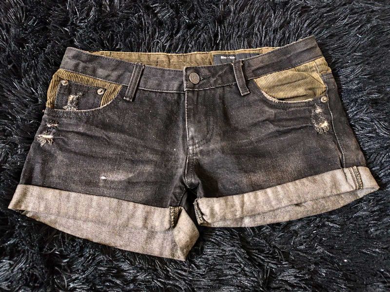 Y2k Grunge Lowrise Black Denim and Corduroy Shorts
