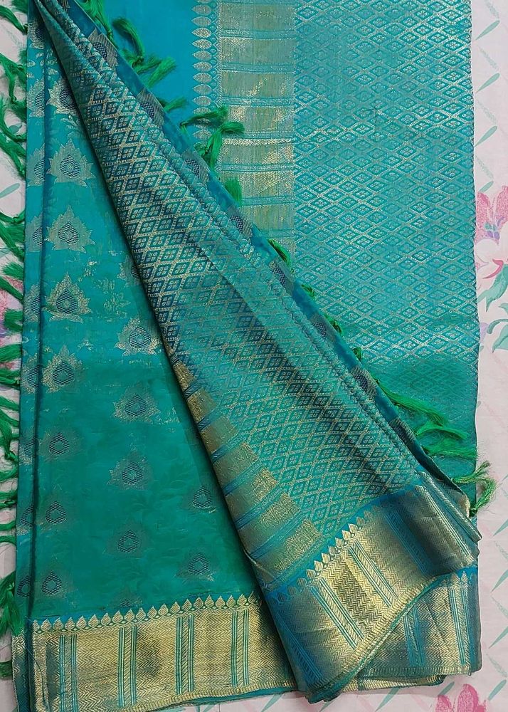 Elegant Teal Saree With Designer Blouse