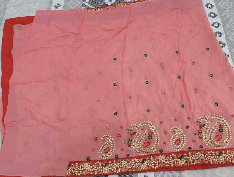 Peach Embroidered Saree