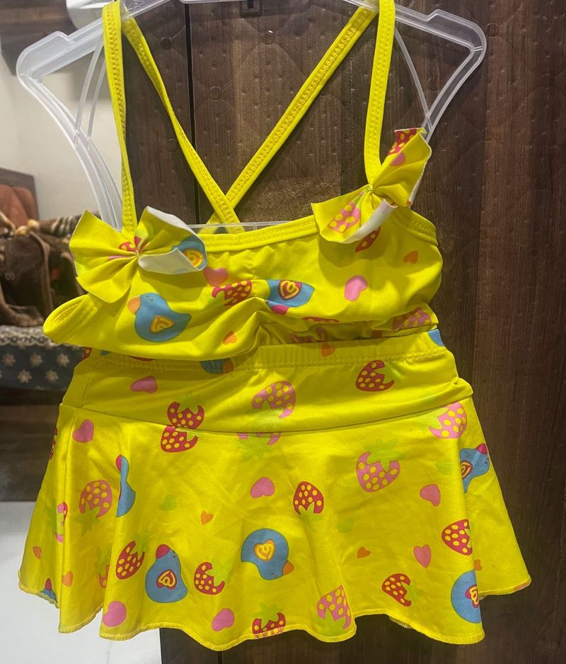 Cute Yellow Skirted Swimsuit