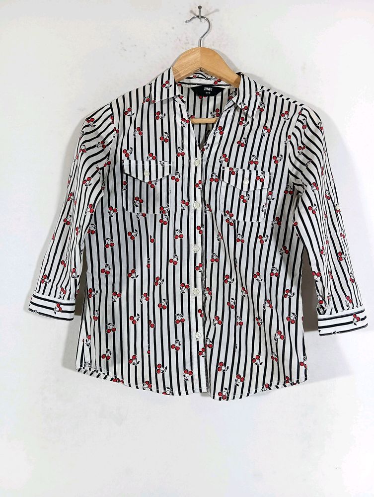 MAX Striped Cherry Print Shirt
