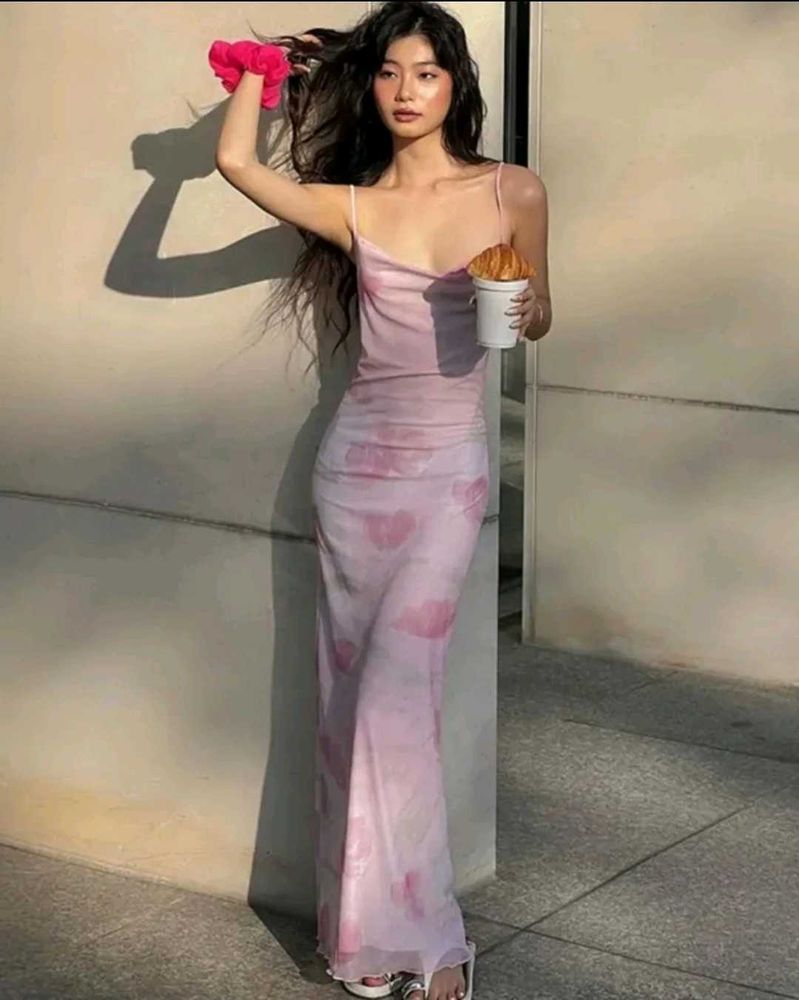 light Pink Controversial Bodycon Maxi Slip Dress