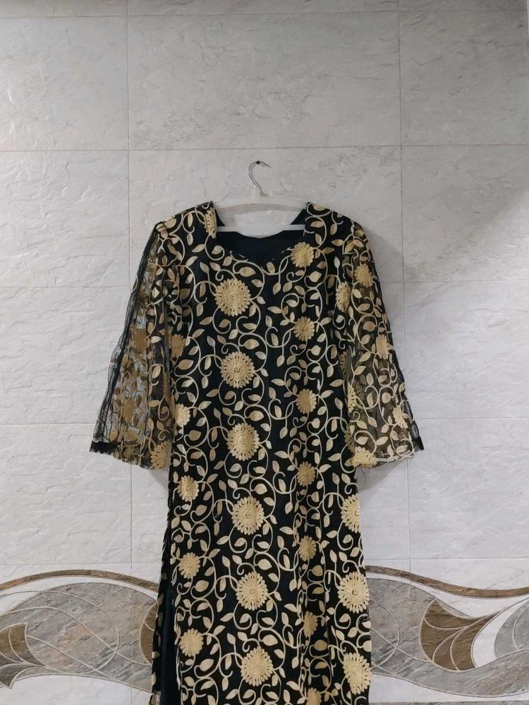 Elegant Black &amp; Gold Embroidered Dress