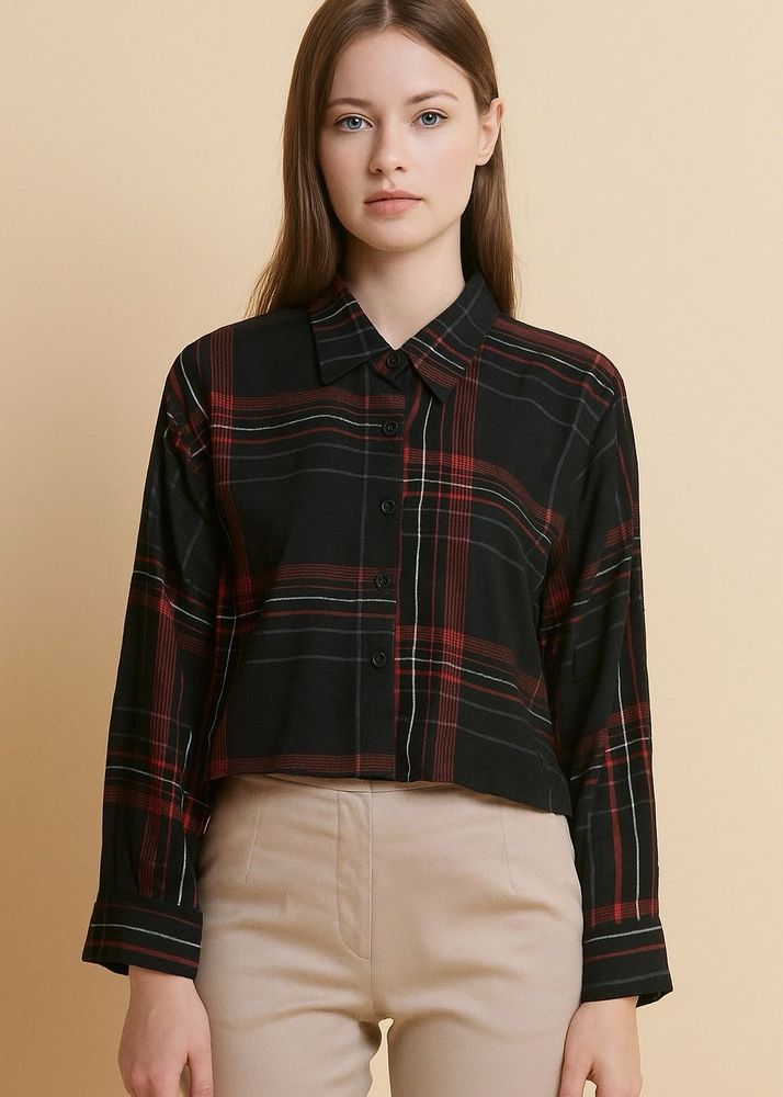 Black Checked Crop Shirt