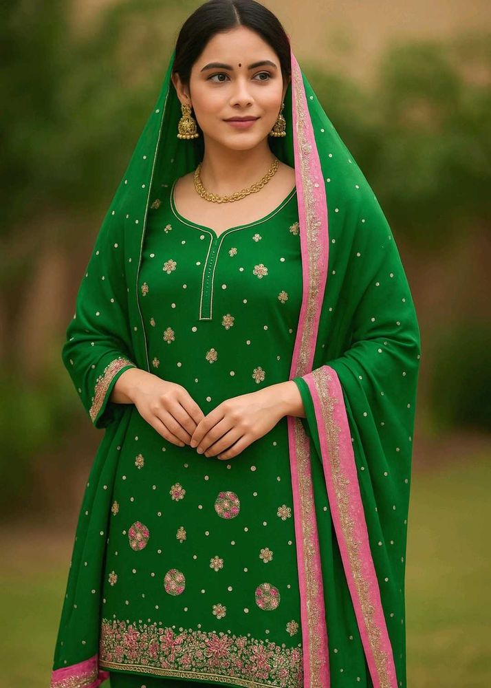 Embroidered Green Salwar Kameez Set