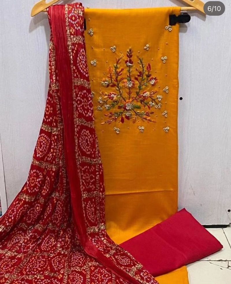 Cotton Suit With Silk Bandhej Dupatta