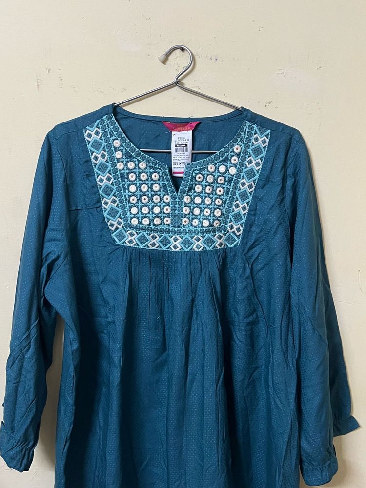 Embroidered Teal Ethnic Kurta
