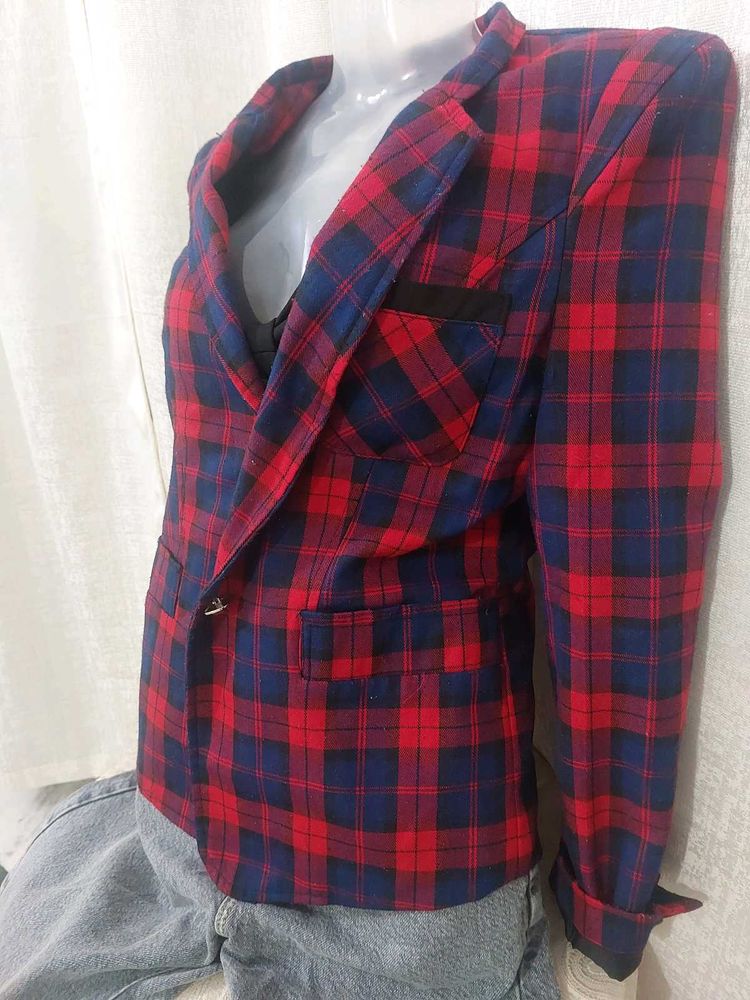 Red-Checked Plaid Blazer-Slim fit