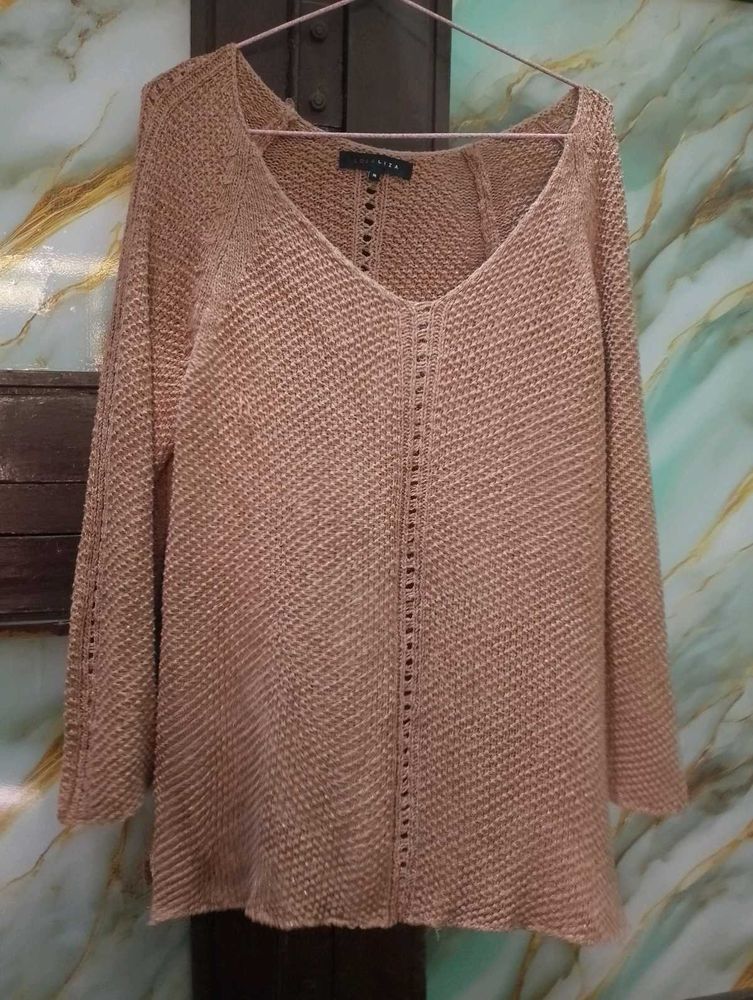 Beige Knit V-Neck Top