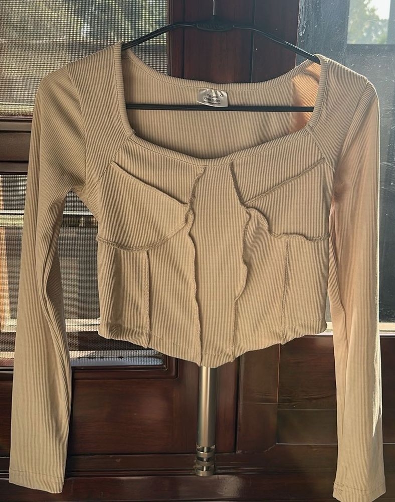 Beige Long Sleeve Top