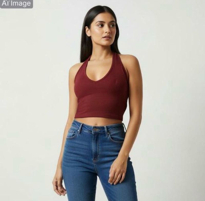 Burgundy Ribbed Halter Top