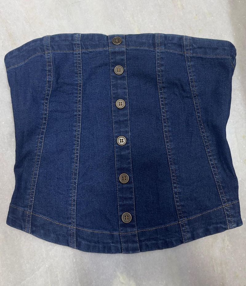 Denim Button-Down Tube Top