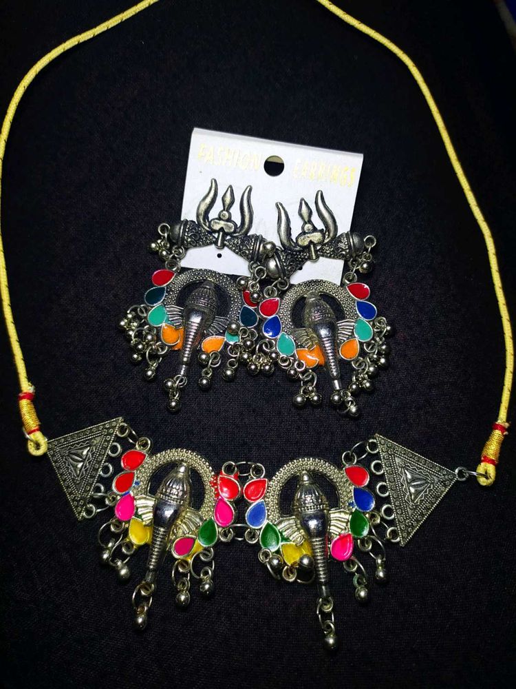 Oxidised Silver Trishul Ganesha Set