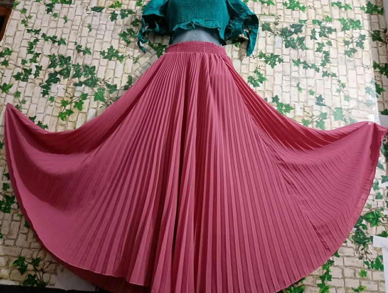 Korean😍Pink Plated Long skirt
