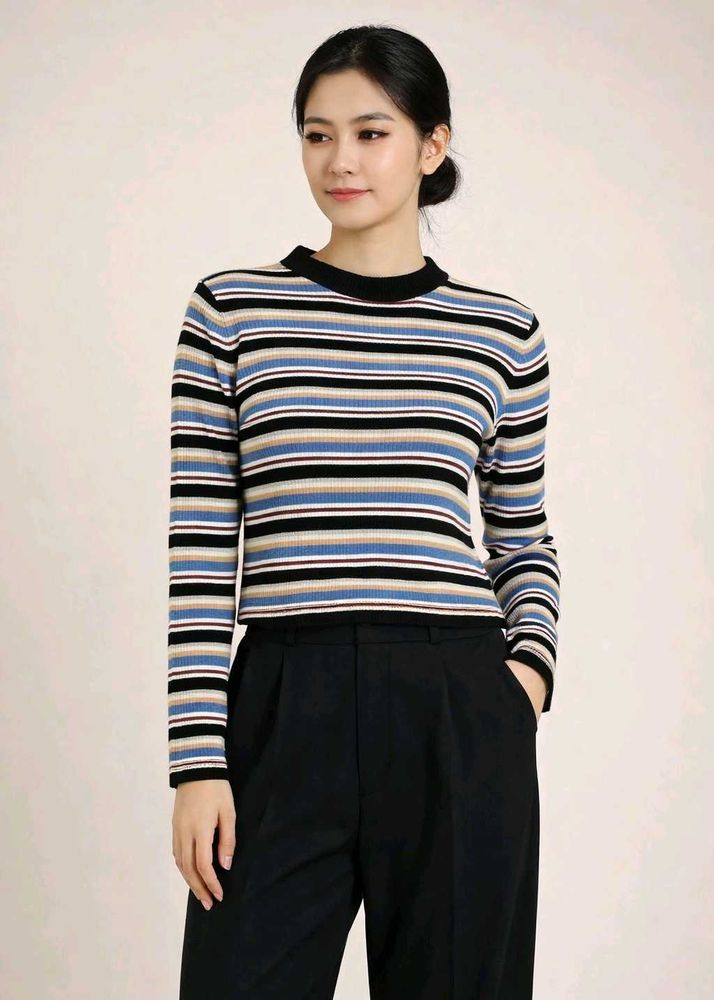 Striped Long Sleeve Crop Top
