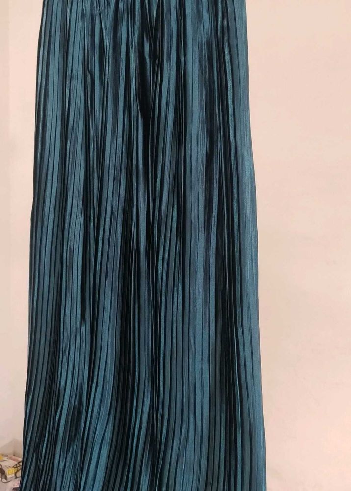 Teal Pleated Long Skirt