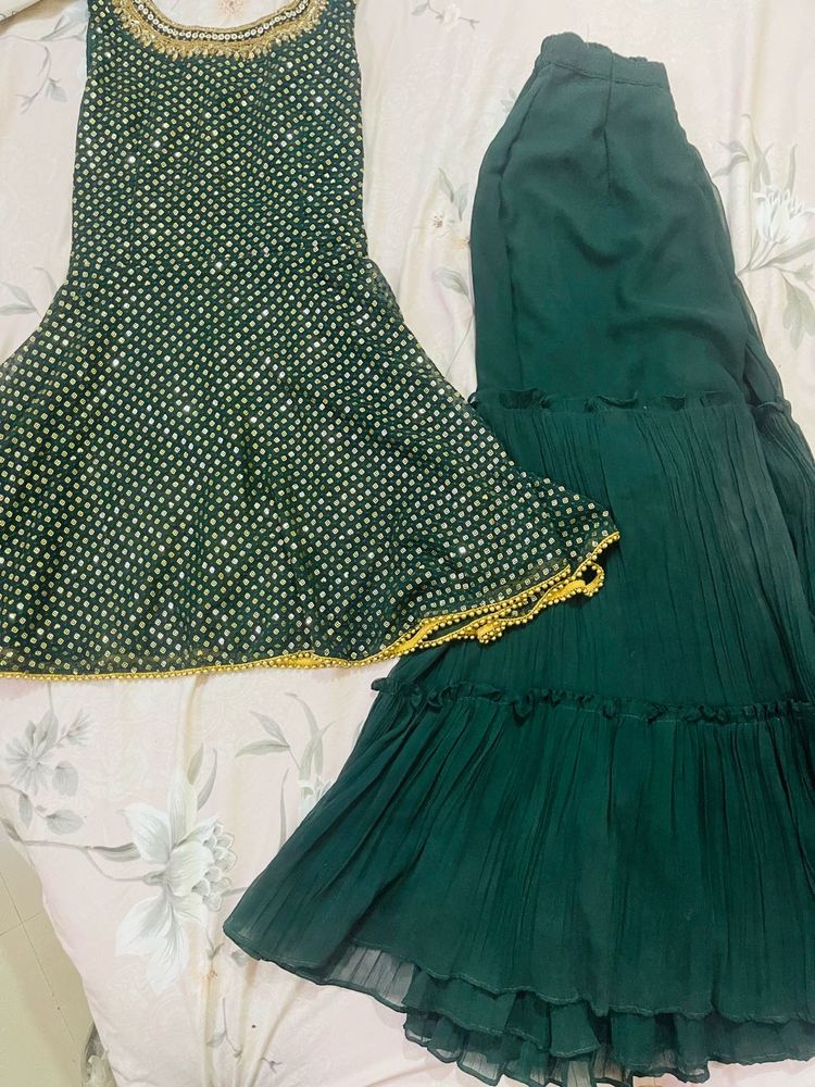 Green Embroidered Sharara set