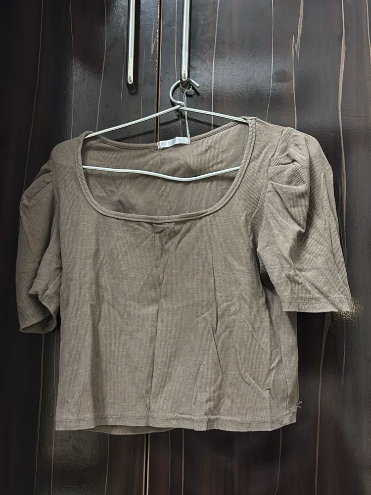 Brown Puff Sleeve Top