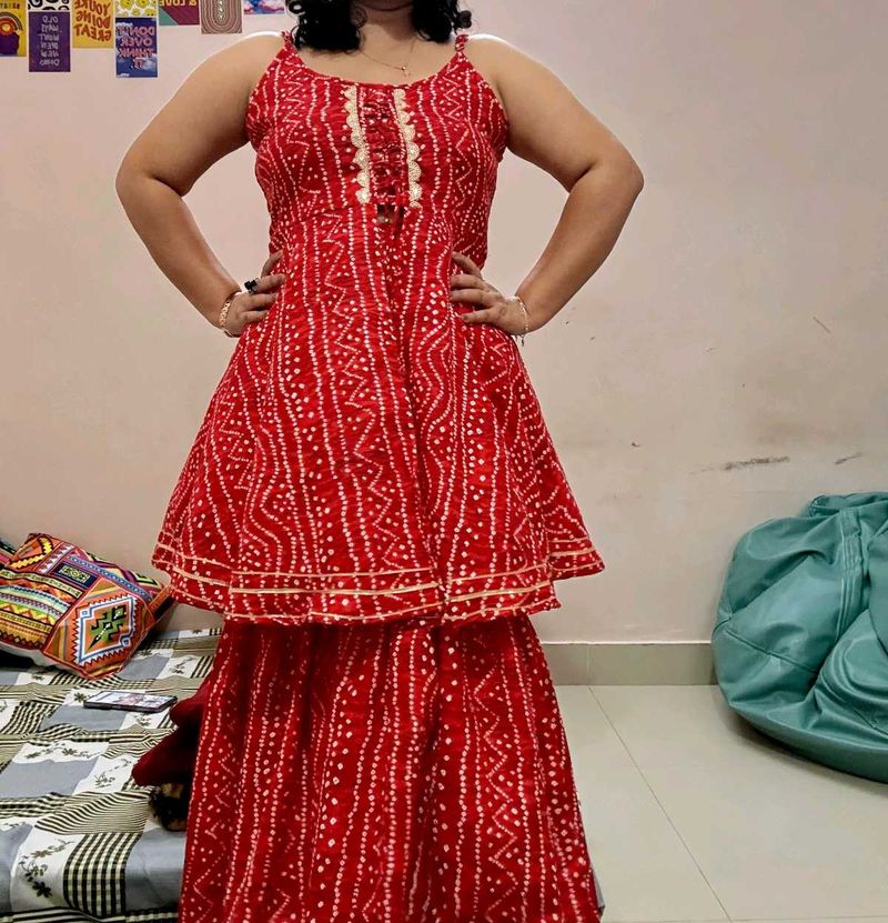 Red Printed Kurta Set