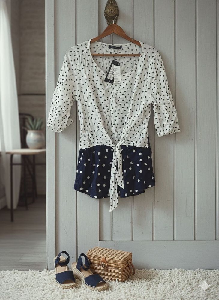 Polka Dot Tie-Front Top