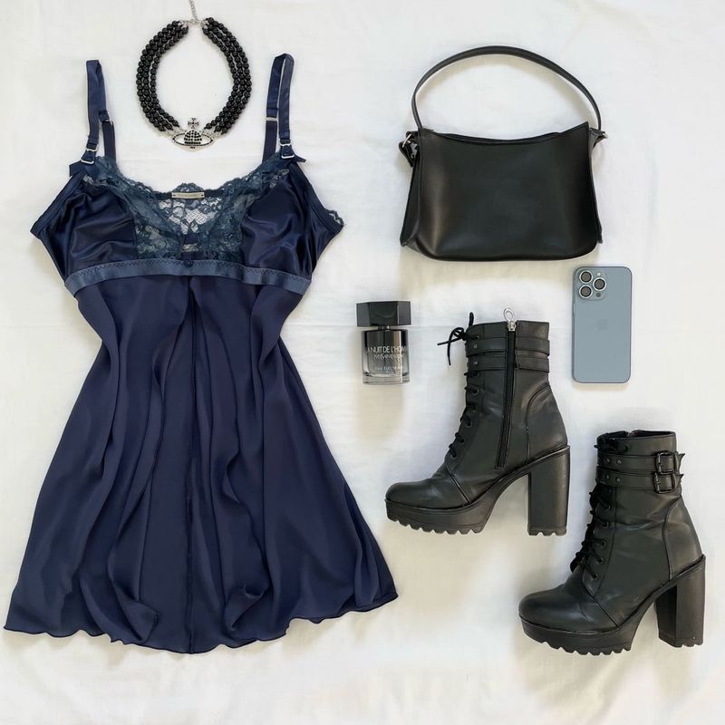Mid Slit Royal Blue Lacey Y2K Nightdress Top