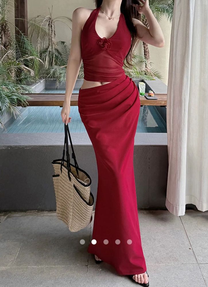 Red Halter Maxi Dress