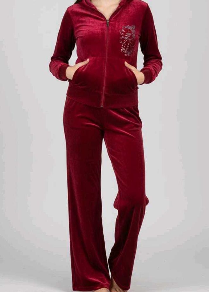 Red Velour Rhinestone Hoodie