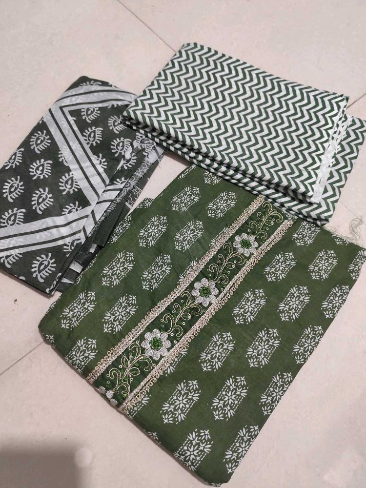 Green Printed Unstitched Suit Set