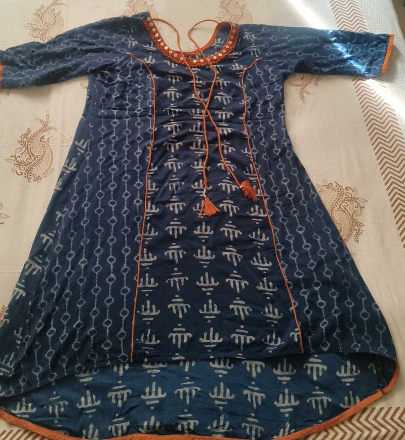 Attractive Blue Printed Ethnic Kurta with Dori