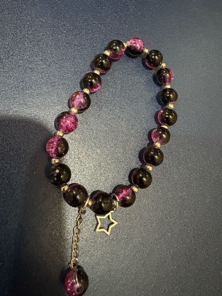 Wine Beaded Charm Bracelet