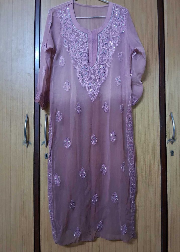 OMBRE PINK CHIKANKARI KURTI