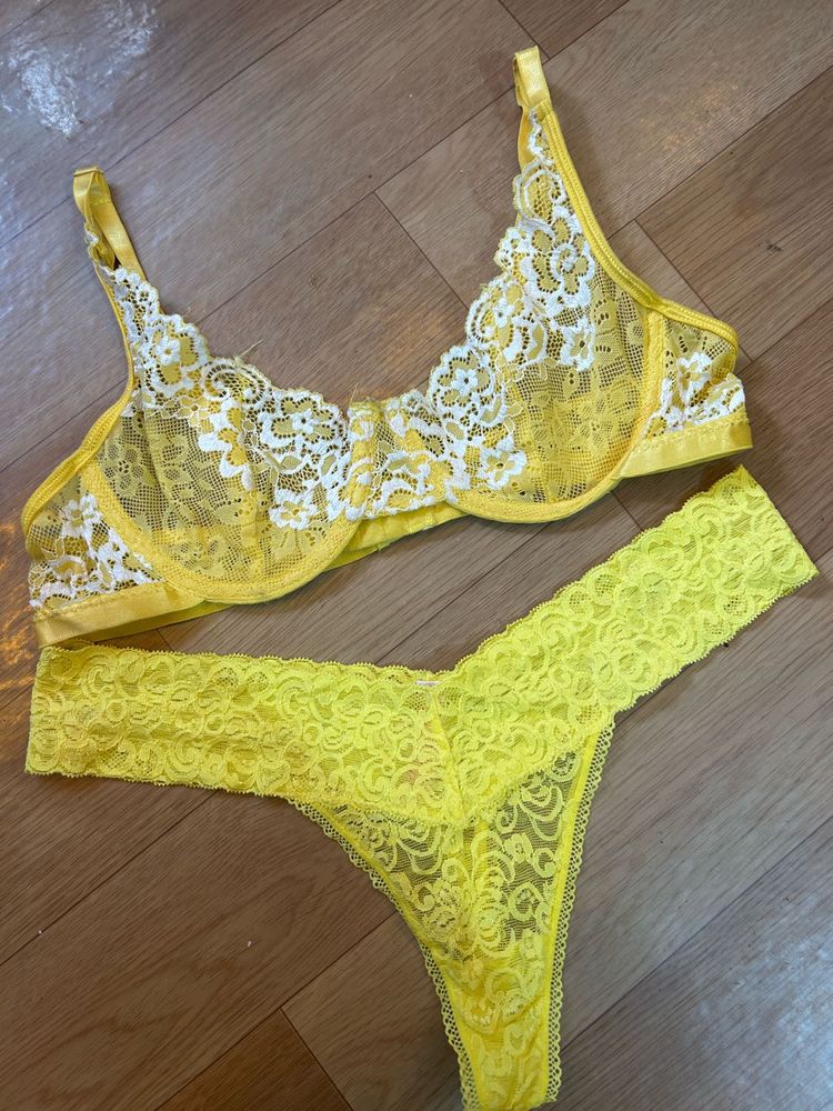 Lace Lingerie Set - Yellow &amp; White