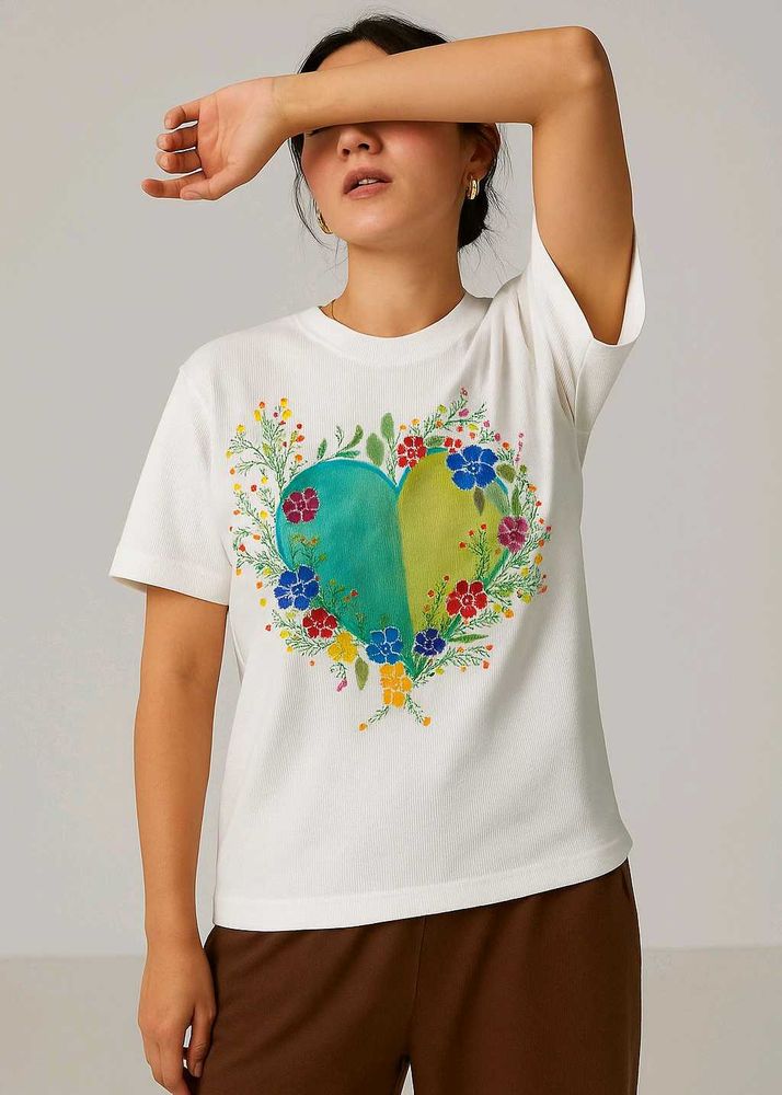 Hand Painted Floral Heart Graphic Tee