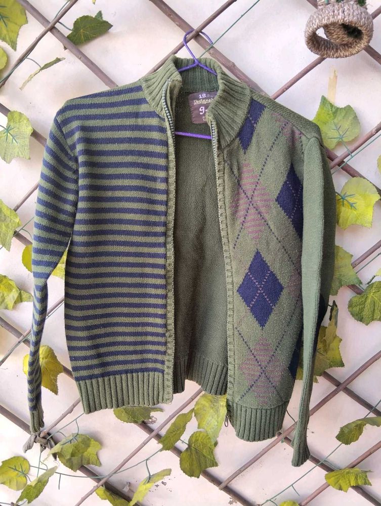 Striped &amp; Argyle Knit Cardigan