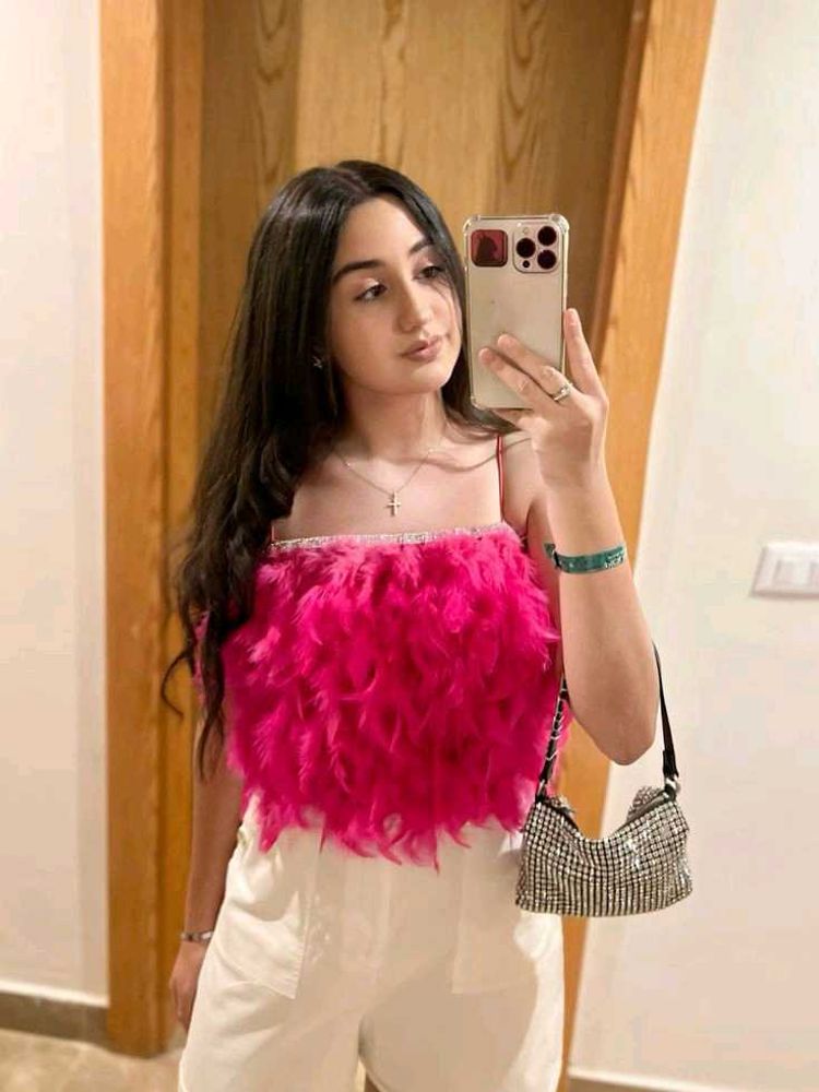 Partywear Hot Pink Feather Top