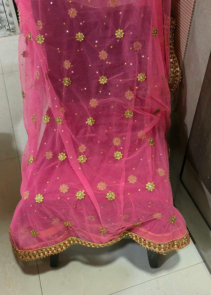 Pink &amp; Gold Embellished Dupatta