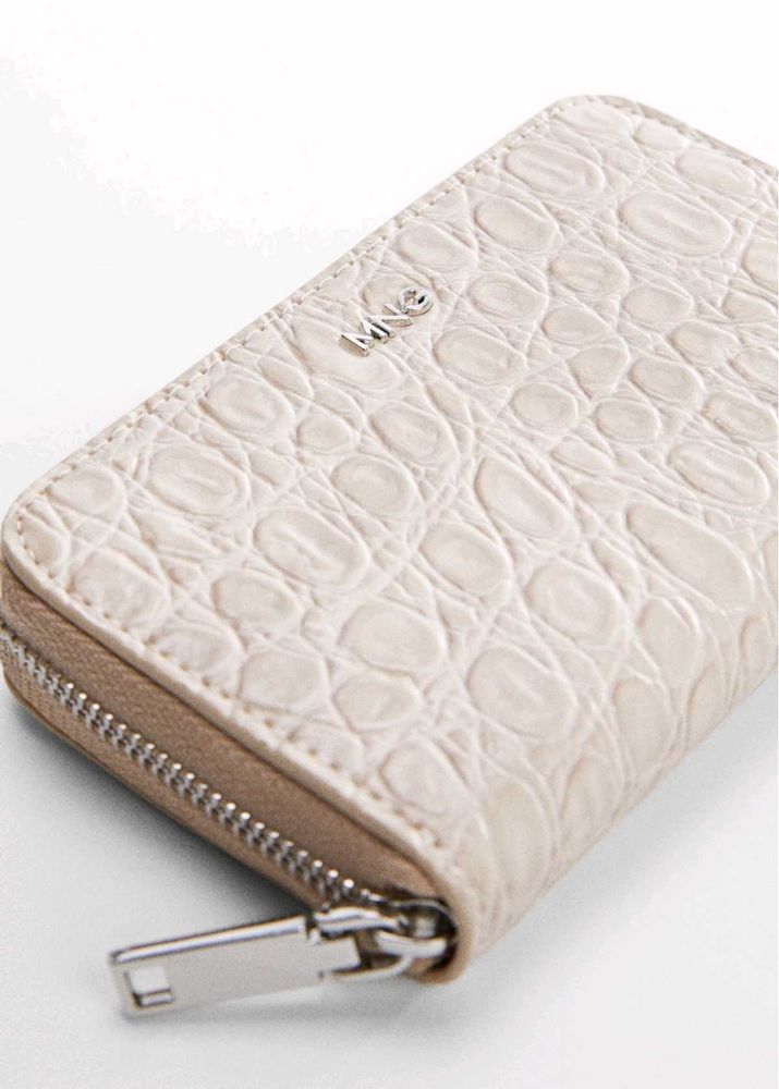 MANGO Croc Effect Beige Wallet