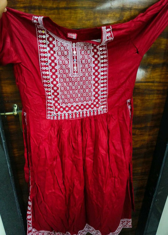 Maroon Embroidered Kurta