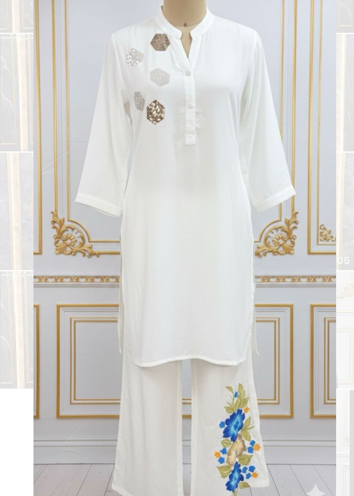 Elegant Of White Kurta Palazzo Set