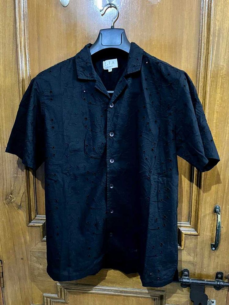 ETA (WESTSIDE) BLACK EMBROIDERED RELAXED FIT SHIRT