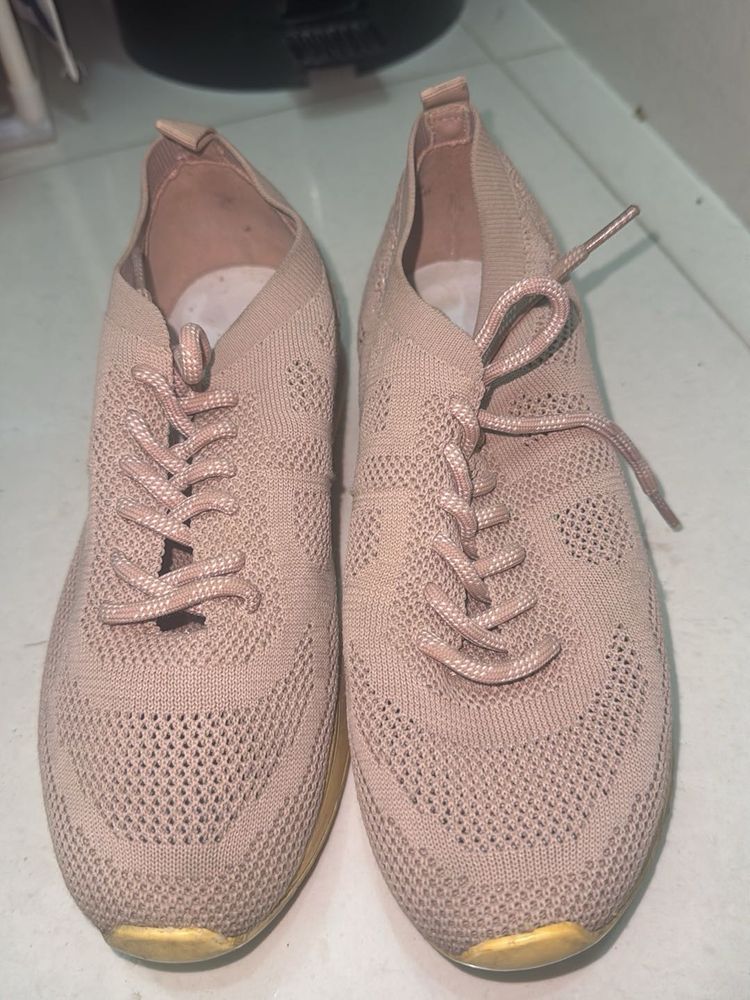 Beige Knit Sneakers