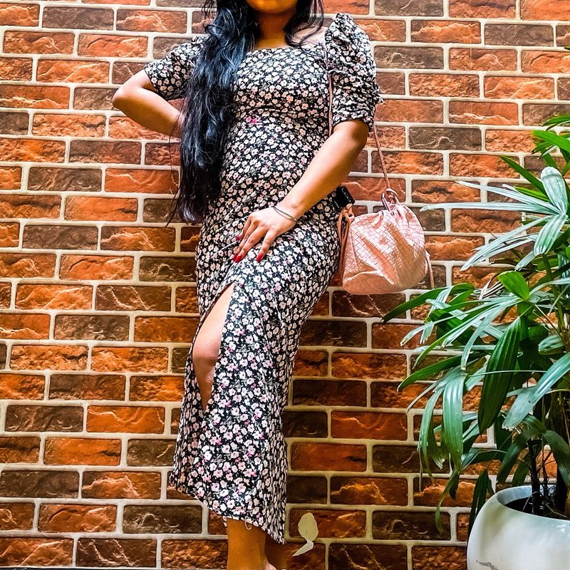 Black Floral Midi
