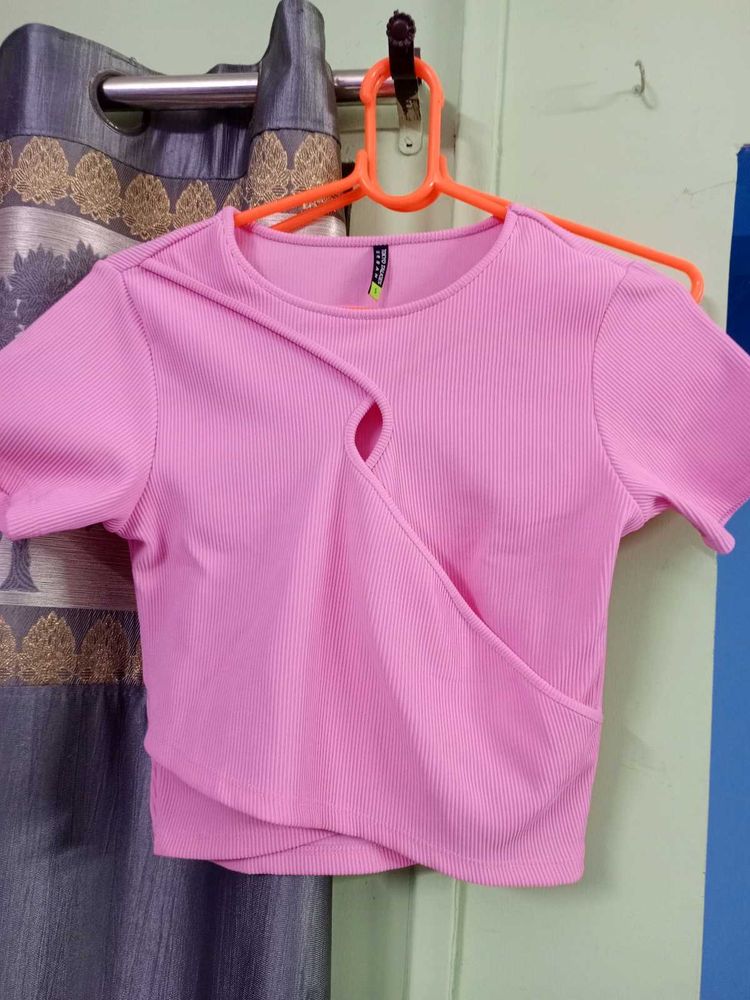 Cute Pink Cutout Crop Top