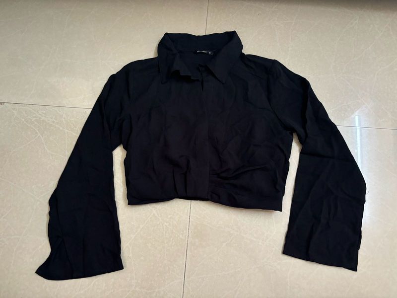 Black Crop Shirt Top