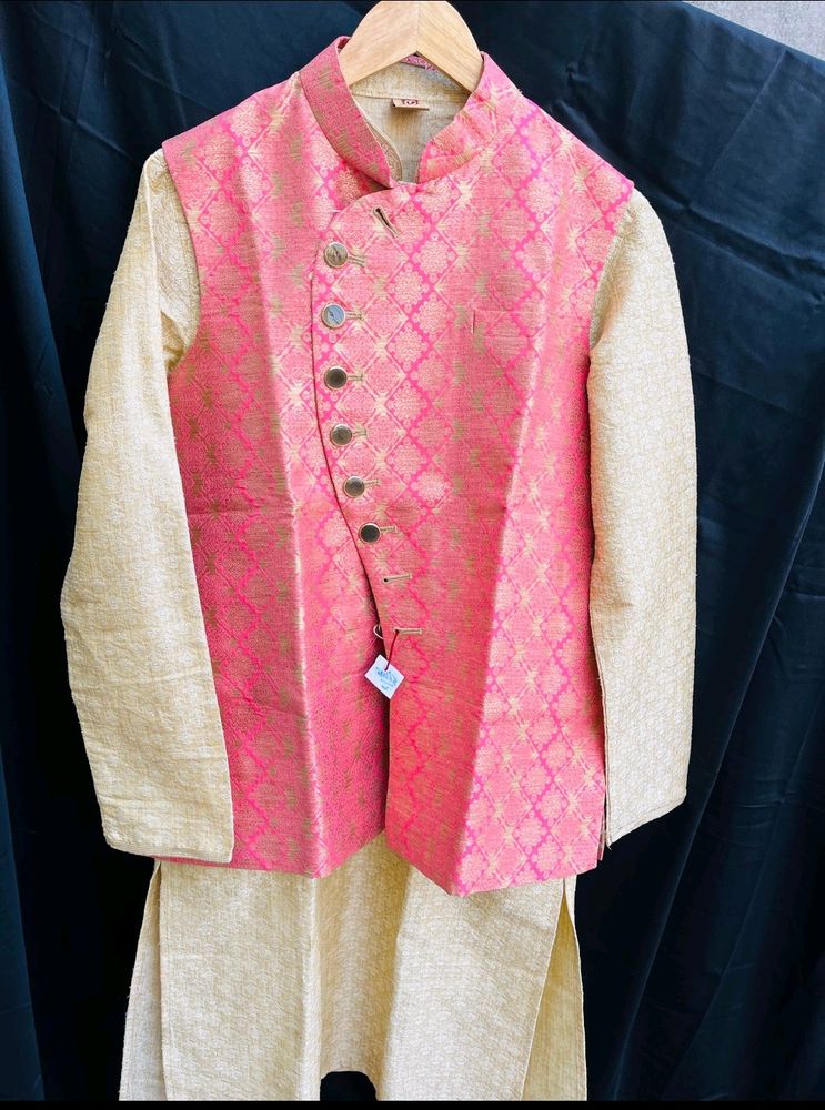 Manyavar three piece kurta pajama nehru jacket set