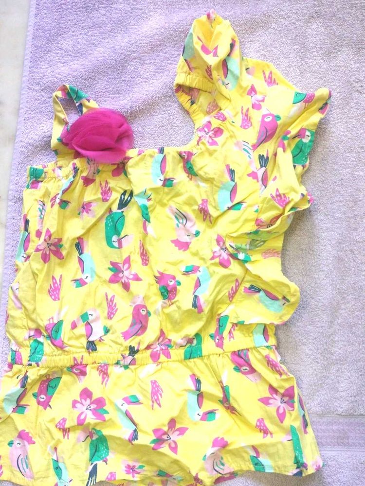 Yellow Bird Print Romper Top