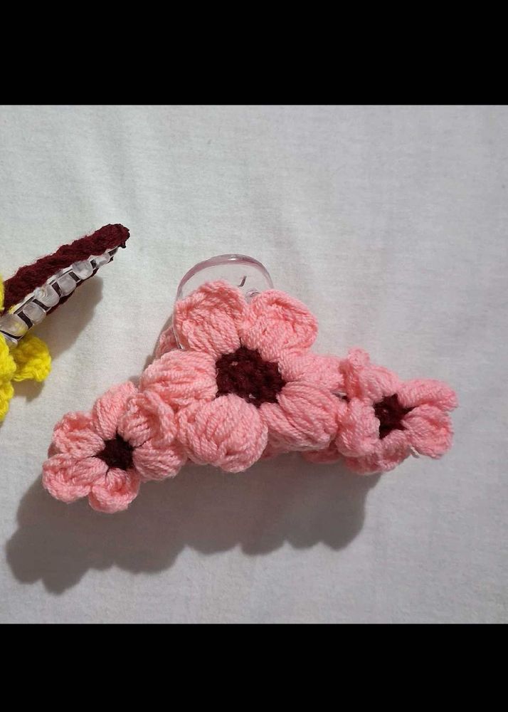 Pink Flower Hair Claw Clip