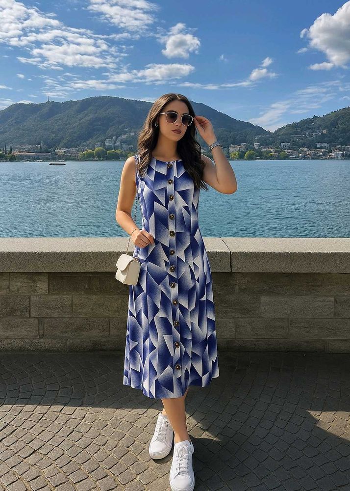 🩵✨Geometric Print Midi Dress